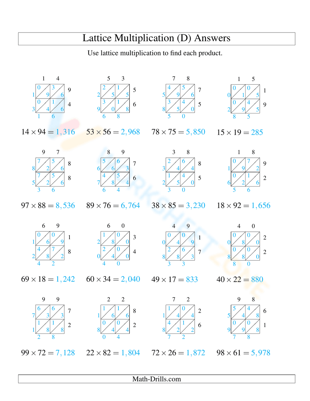 Lattice Multiplication D - Page 2