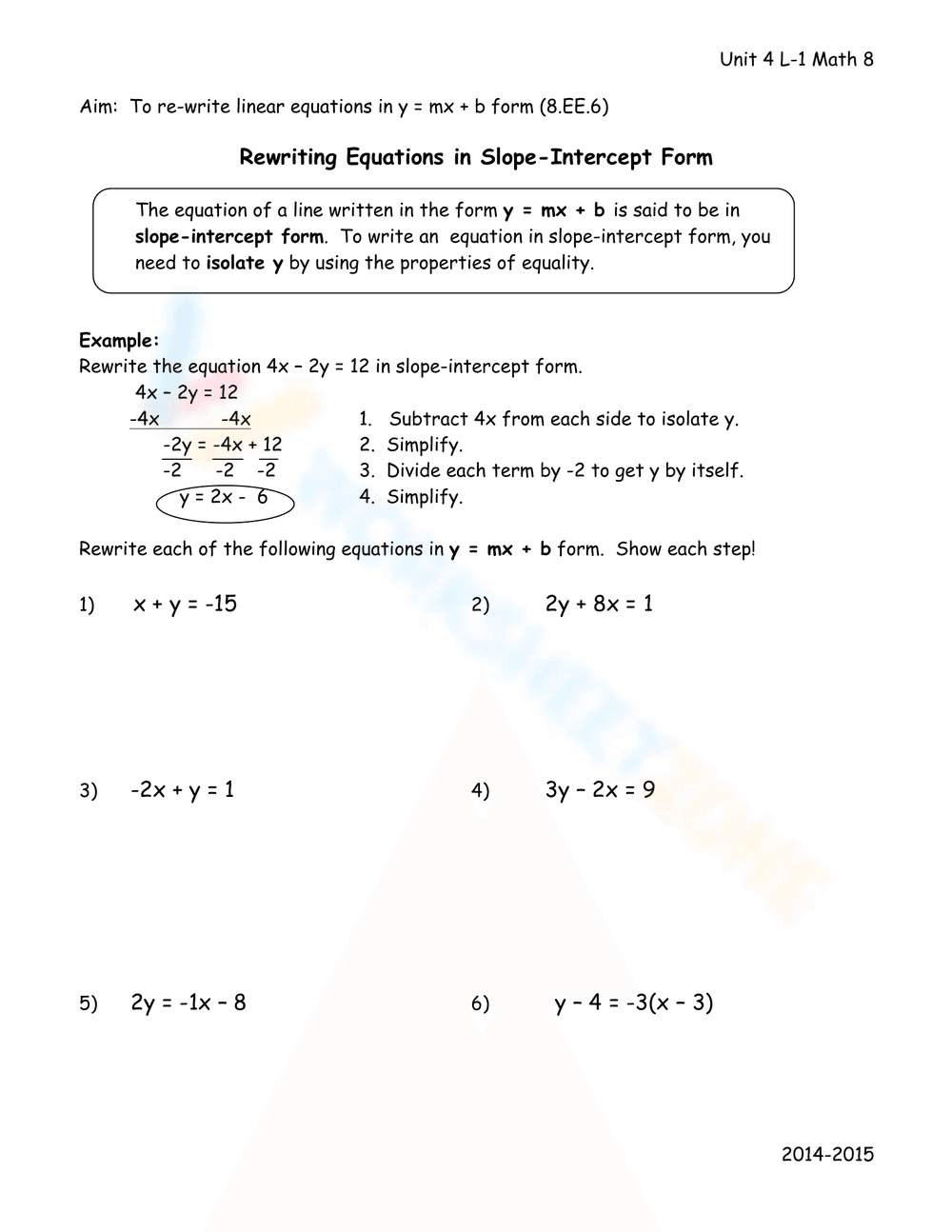 Solving for Y - Page 1