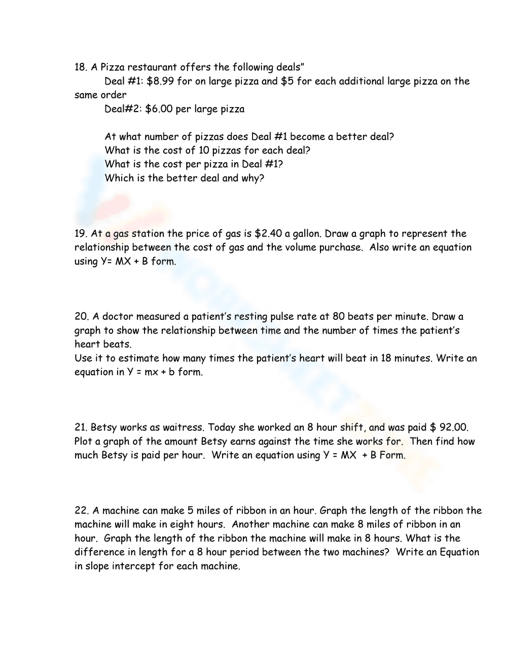 Y=mx+b Word Problems - Page 3