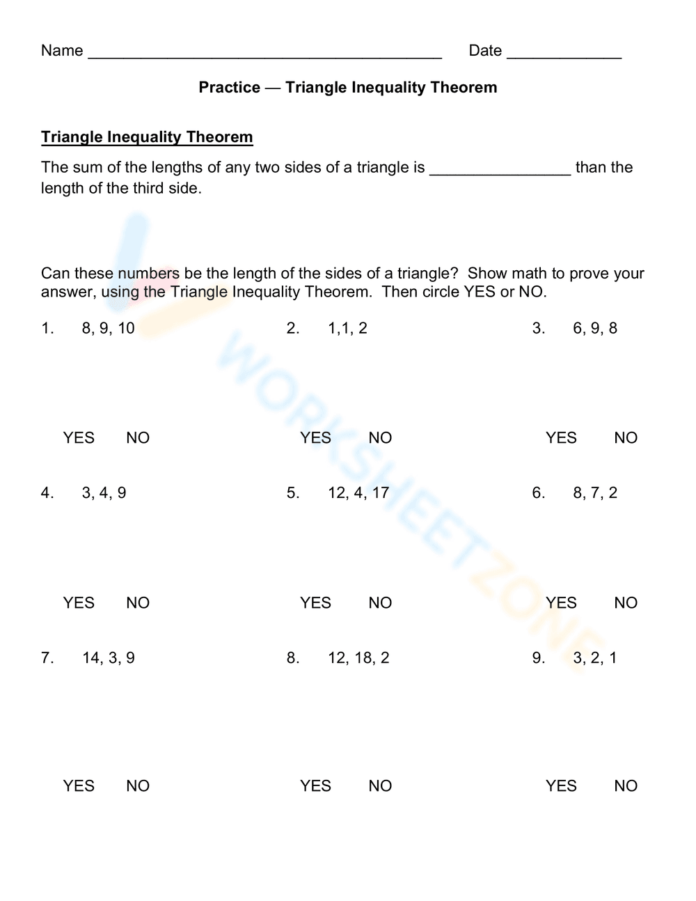 Practice Triangle Inequality Theorem - Page 1