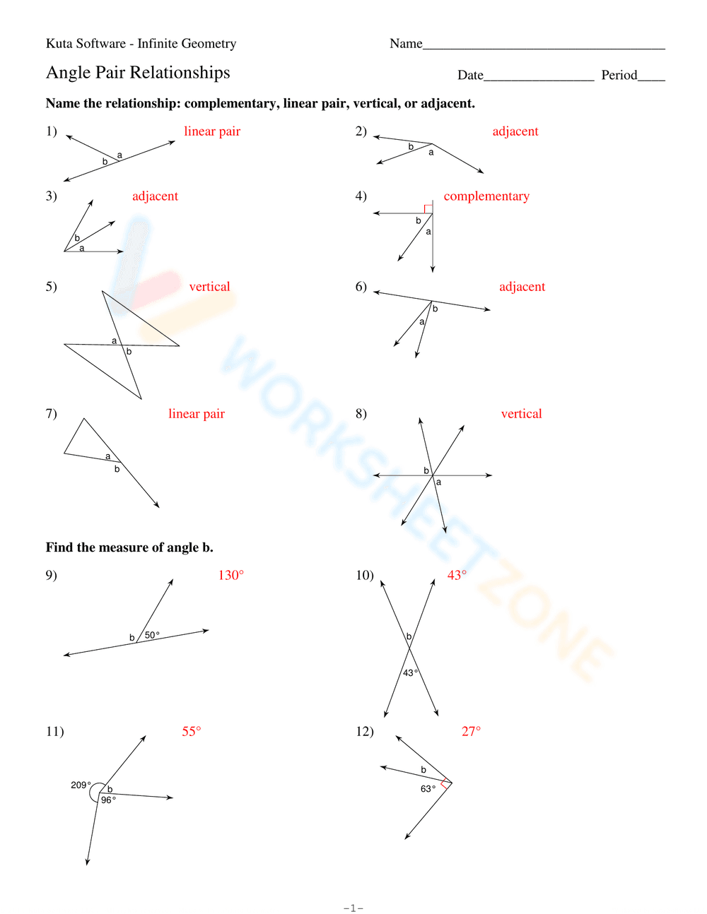 Angle Pair Relationships 1 - Page 3