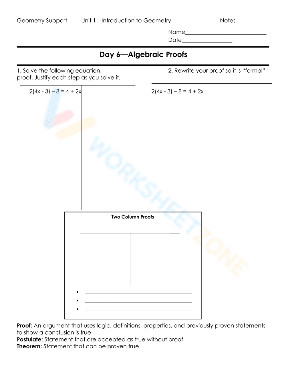 Algebraic Proofs with Two-Column Geometry Format - Page 1