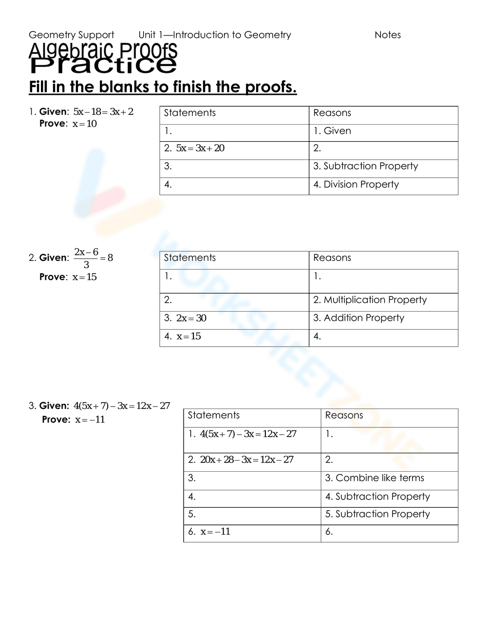 Algebraic Proofs with Two-Column Geometry Format - Page 3