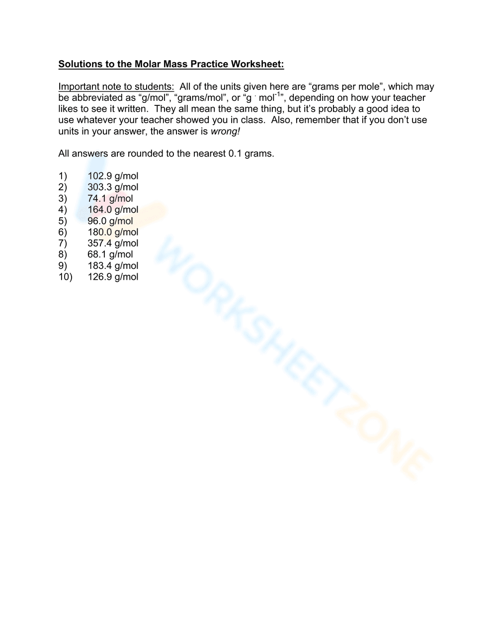 Calculating Moles and Molar Mass - Page 5