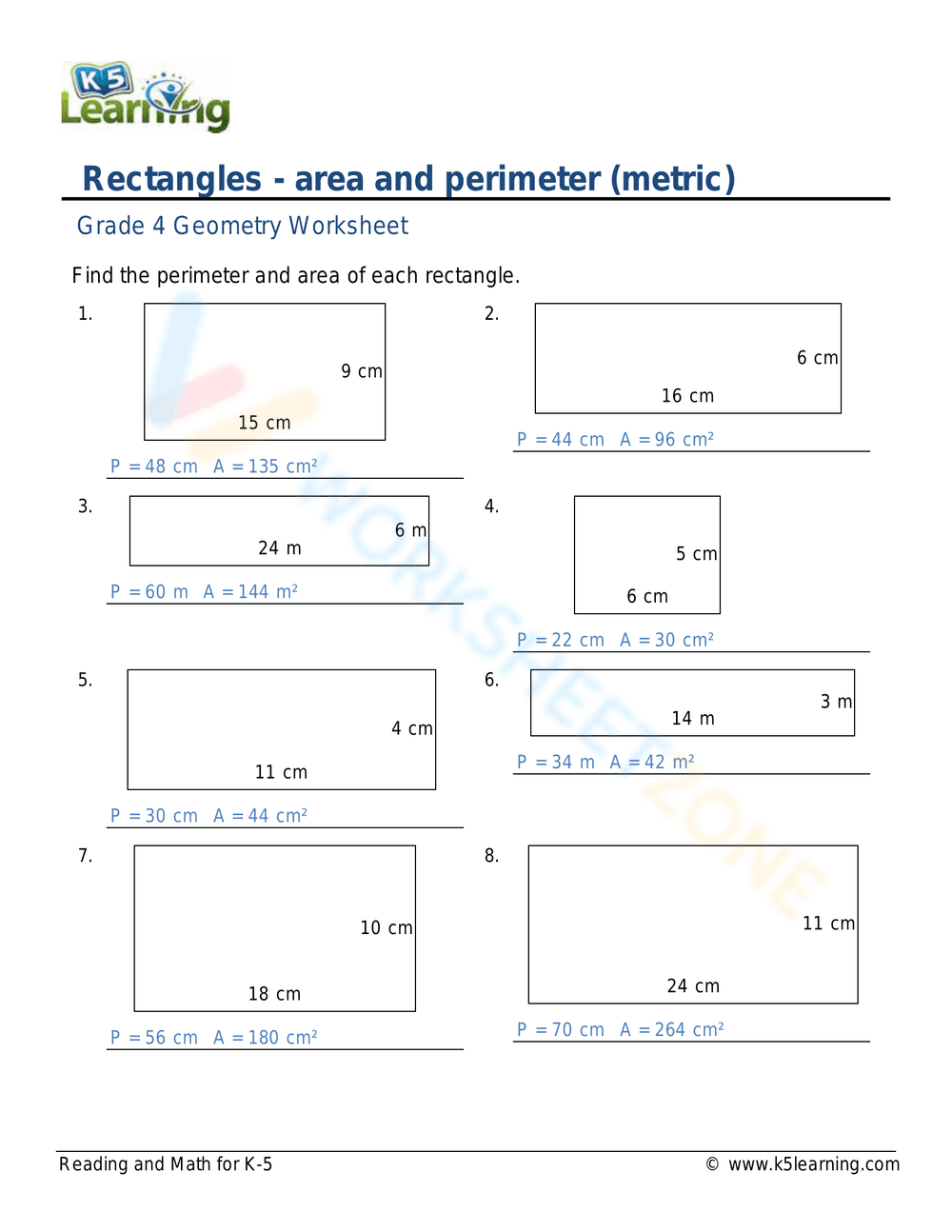 Calculating Area & Perimeter of Rectangles - Page 2