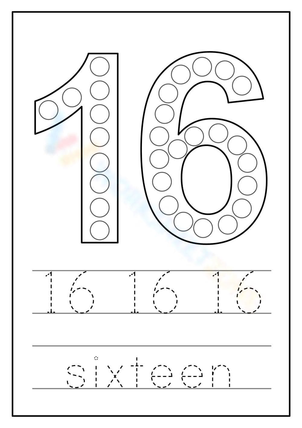 Improve Skills by Tracing Number Sixteen - Page 1