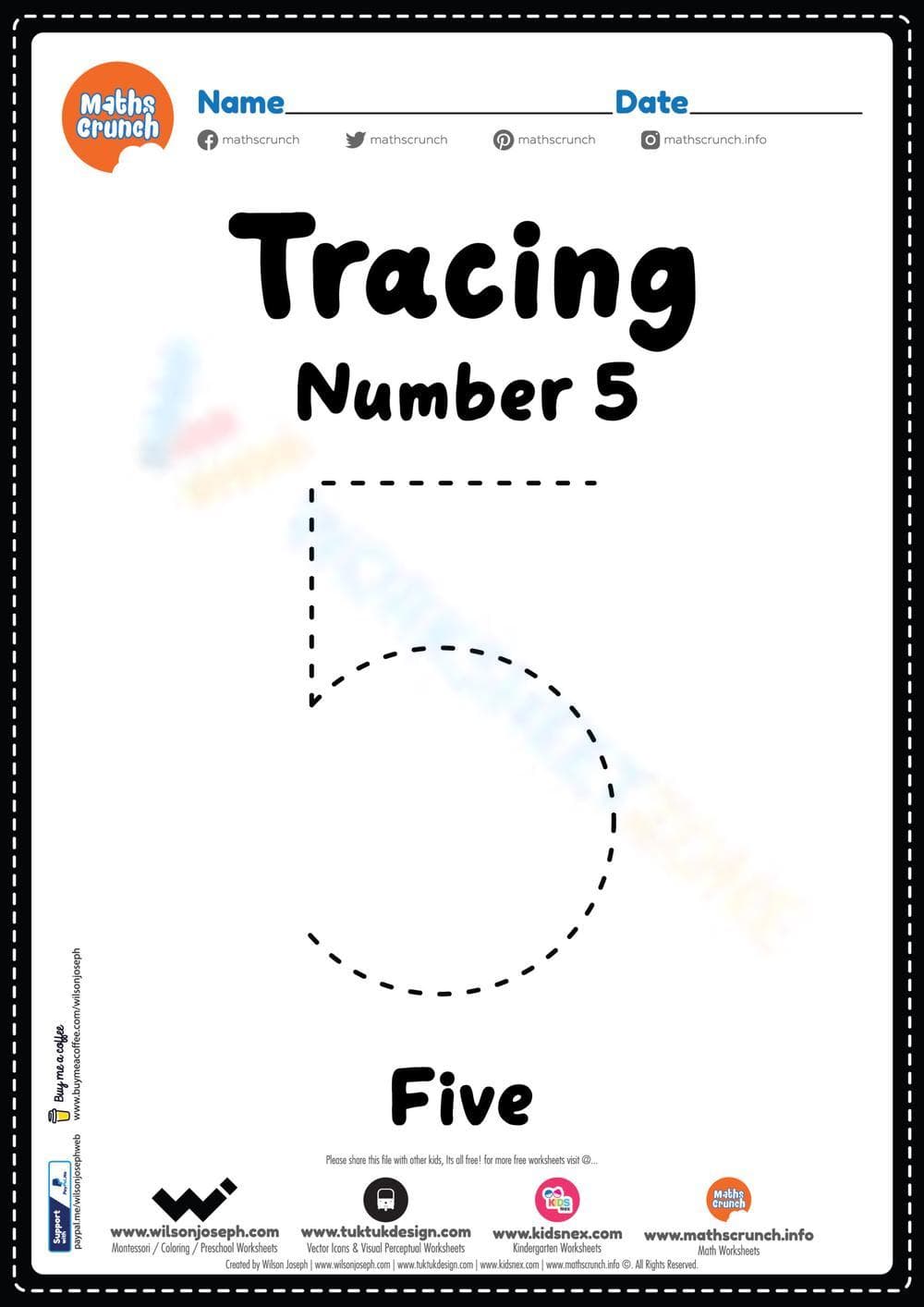 Tracing Number 5: Improve Motor Skills - Page 1