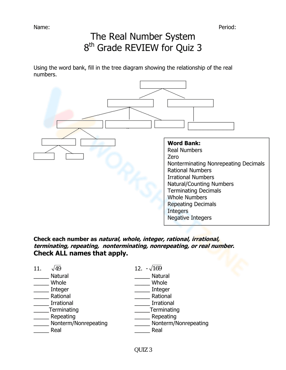 Exploring the Real Number System Worksheet - Page 1