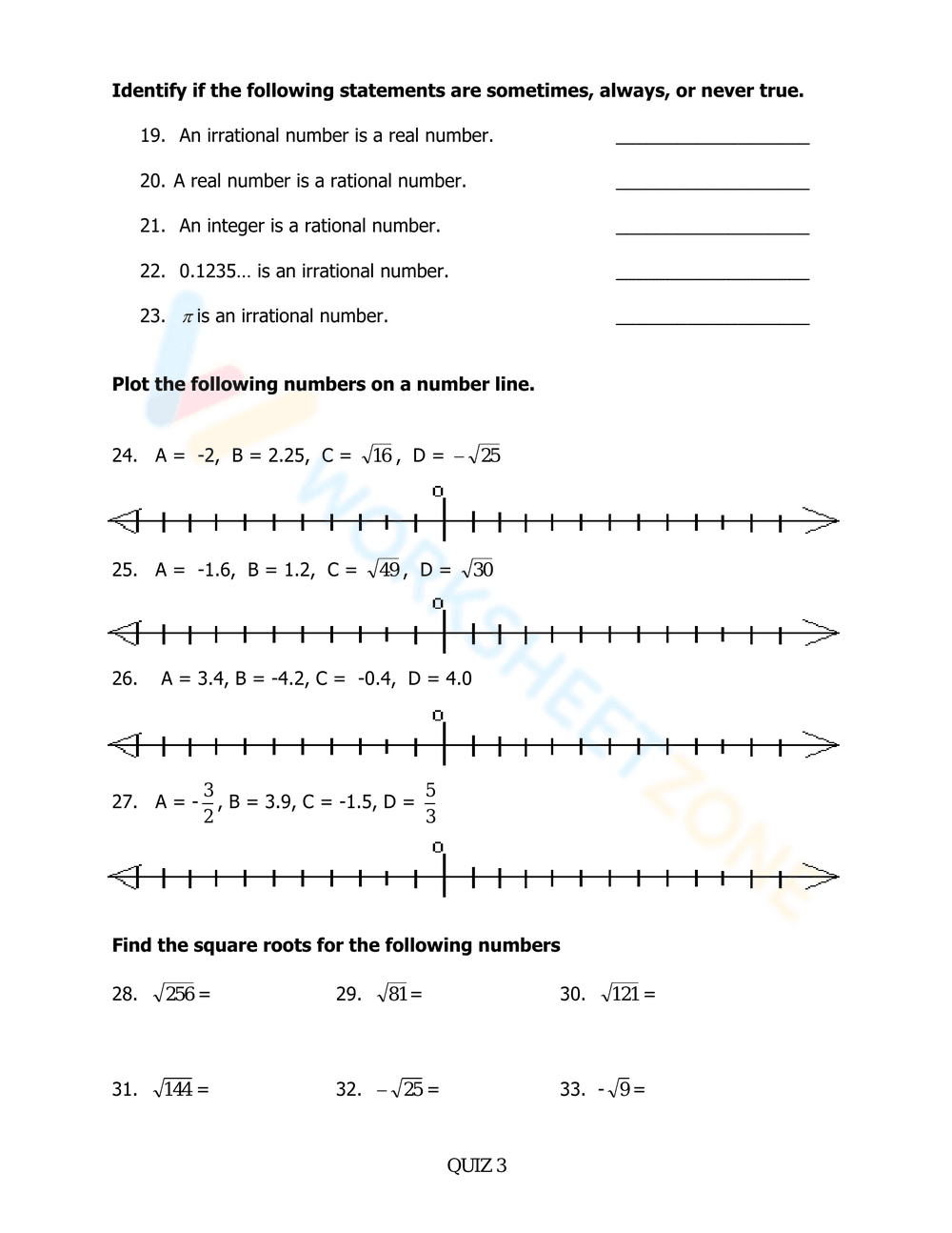 Exploring the Real Number System Worksheet - Page 3