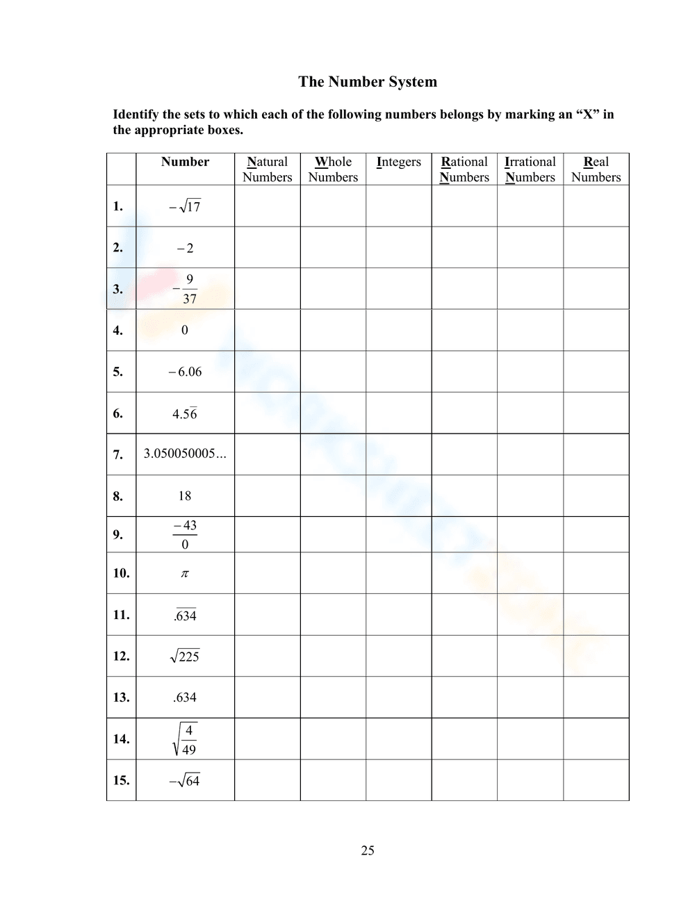 Understanding the Number System Worksheet - Page 1