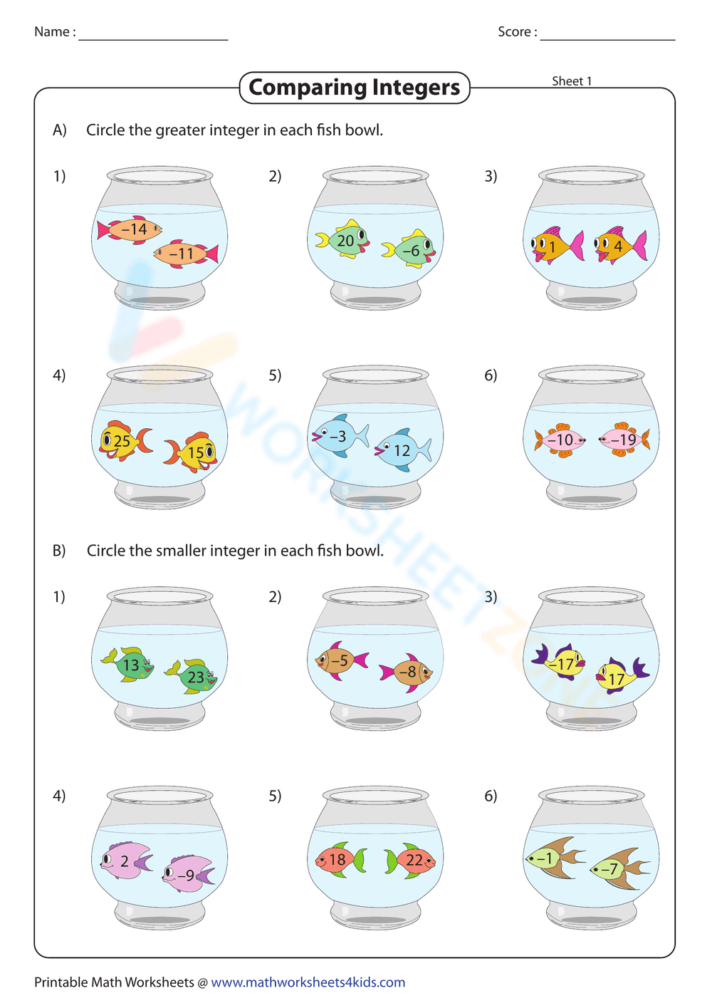 Practice: Greater Than and Smaller Than - Page 1