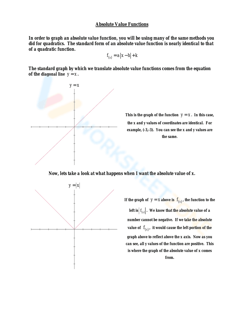 Absolute Value Functions - Page 1