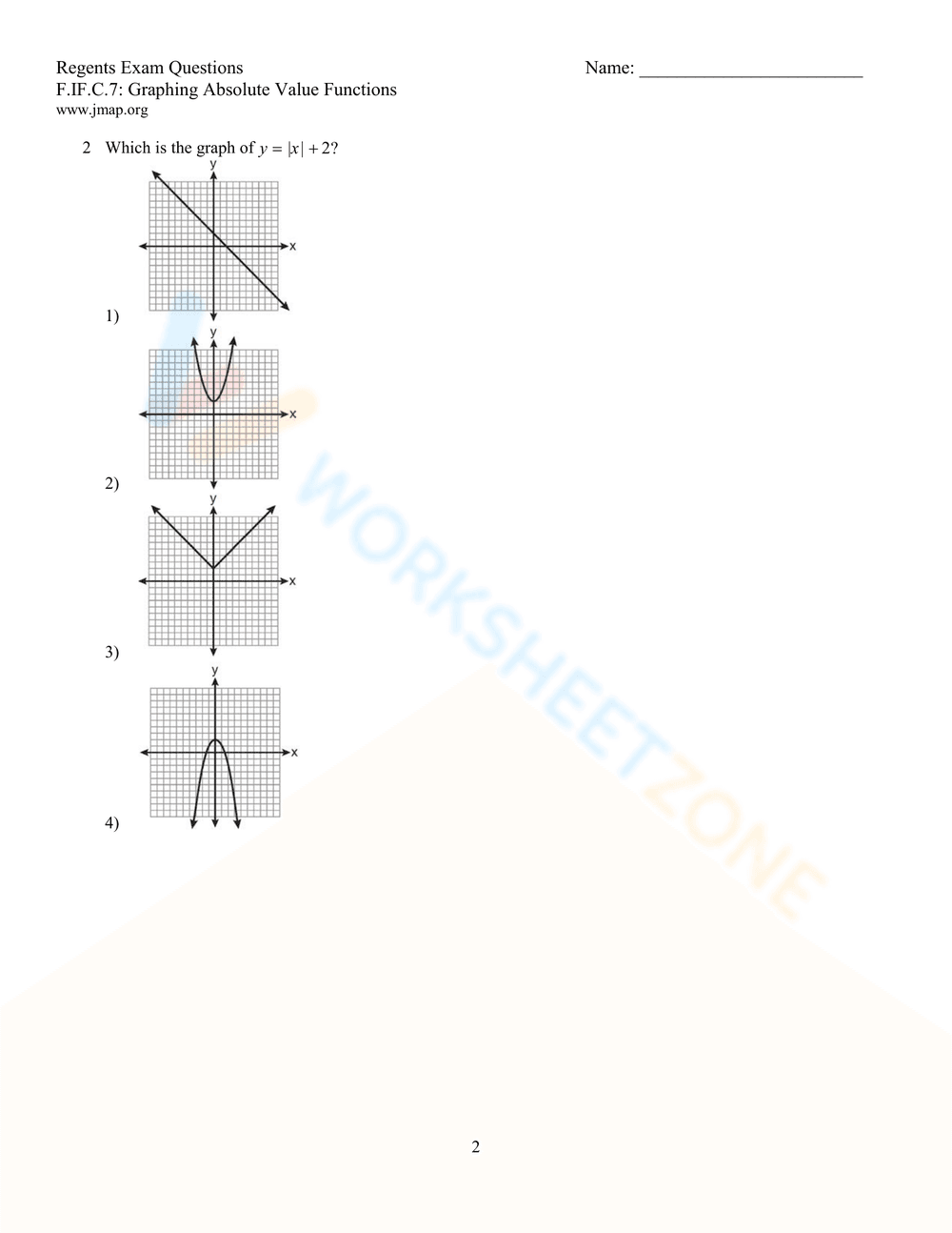 Graphing Absolute Value Functions Worksheet - Page 2