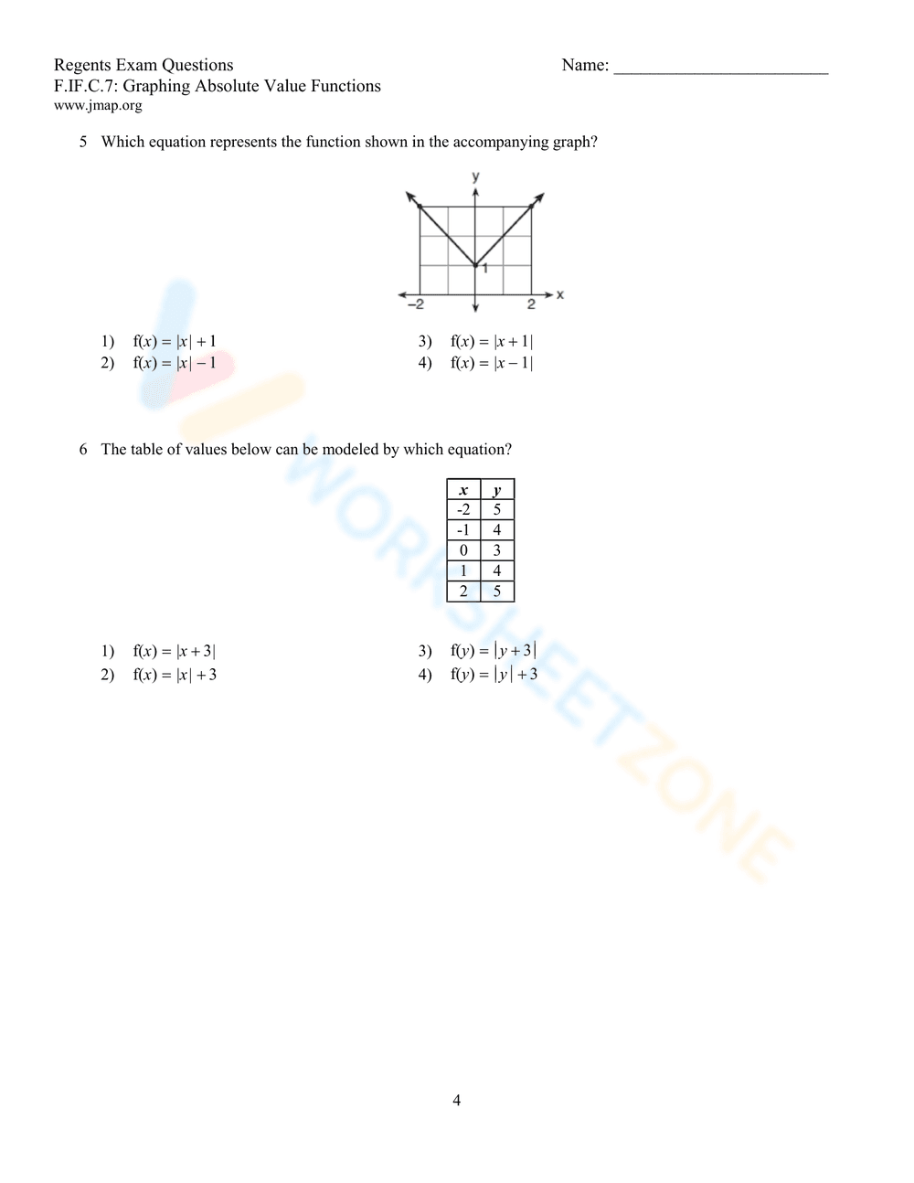 Graphing Absolute Value Functions Worksheet - Page 4