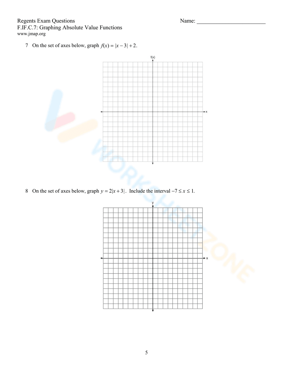 Graphing Absolute Value Functions Worksheet - Page 5