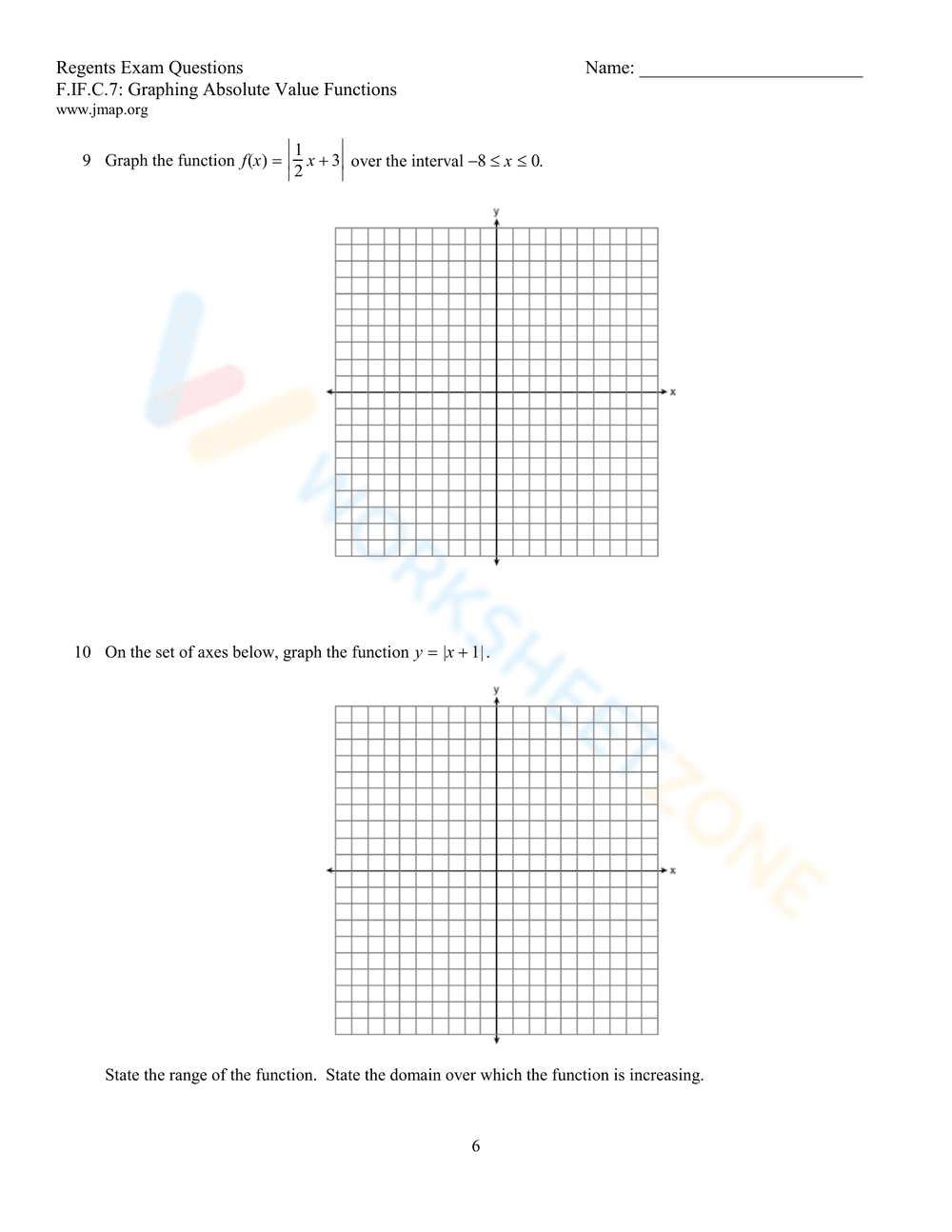 Graphing Absolute Value Functions Worksheet - Page 6