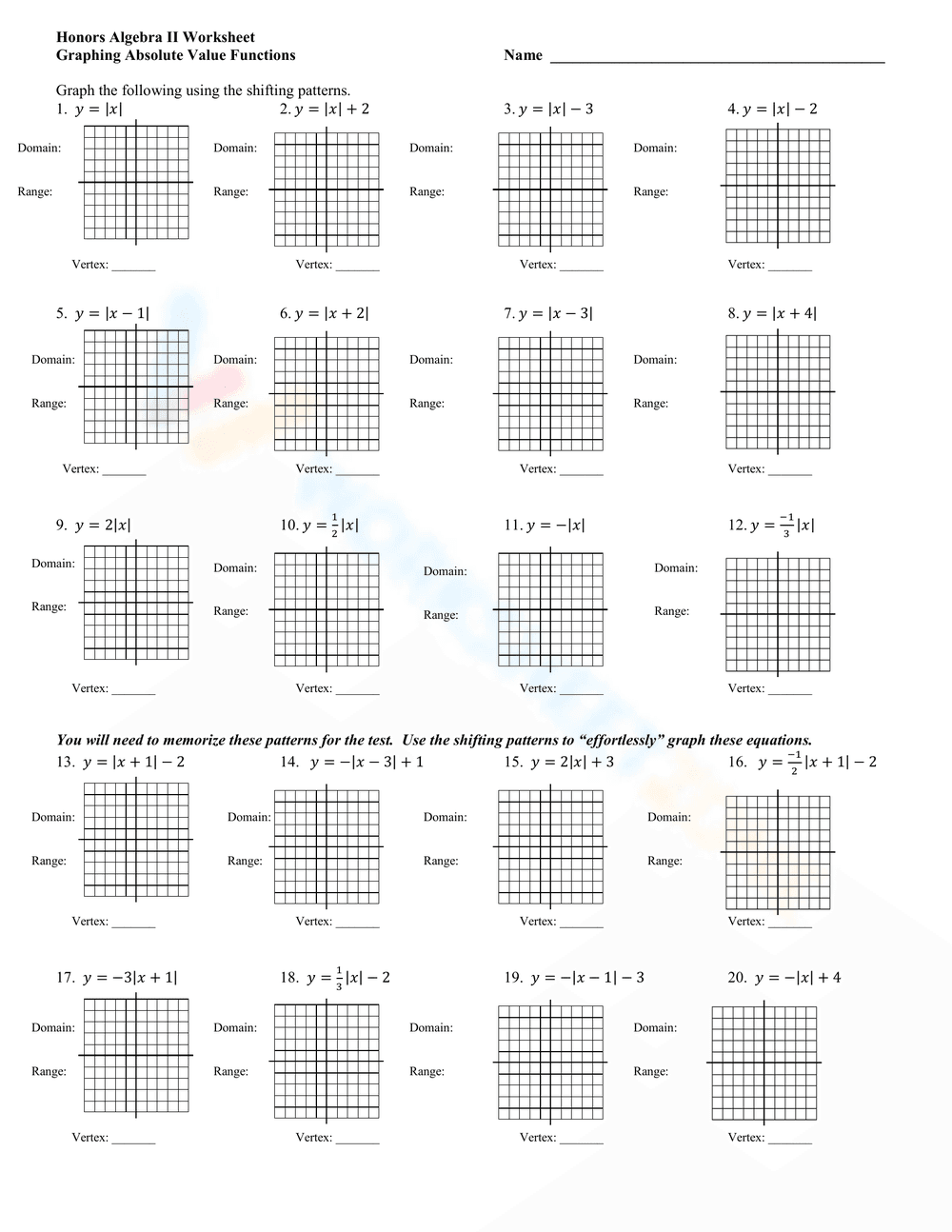 Graphing Absolute Value - Page 1