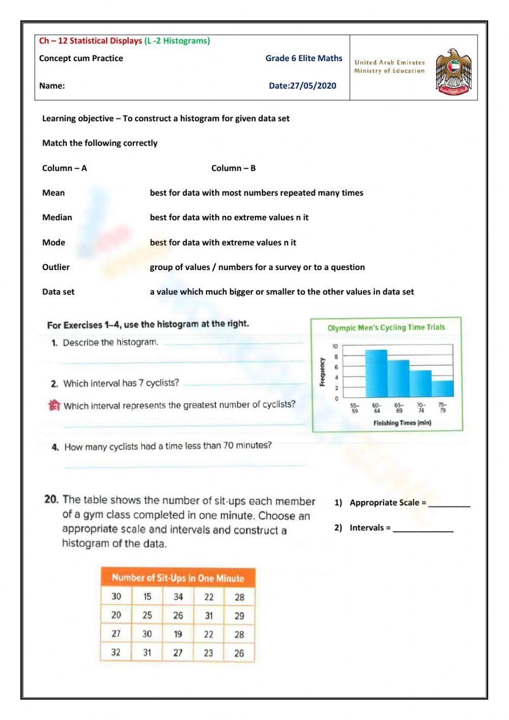 Histogram Worksheet 4 - Page 1