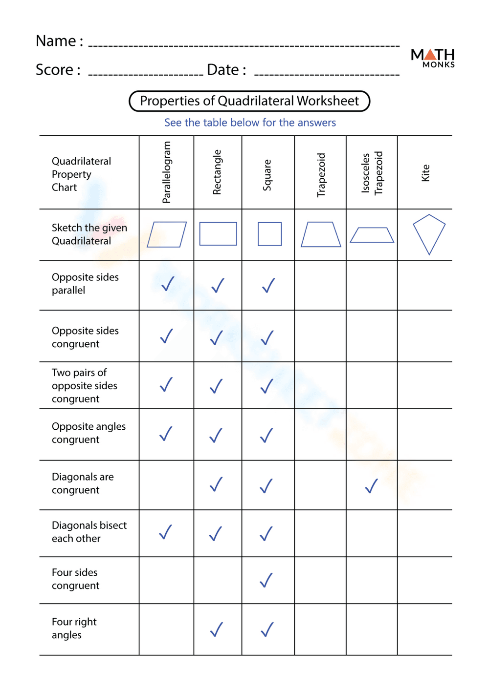 Quadrilaterals Properties Worksheet - Page 2