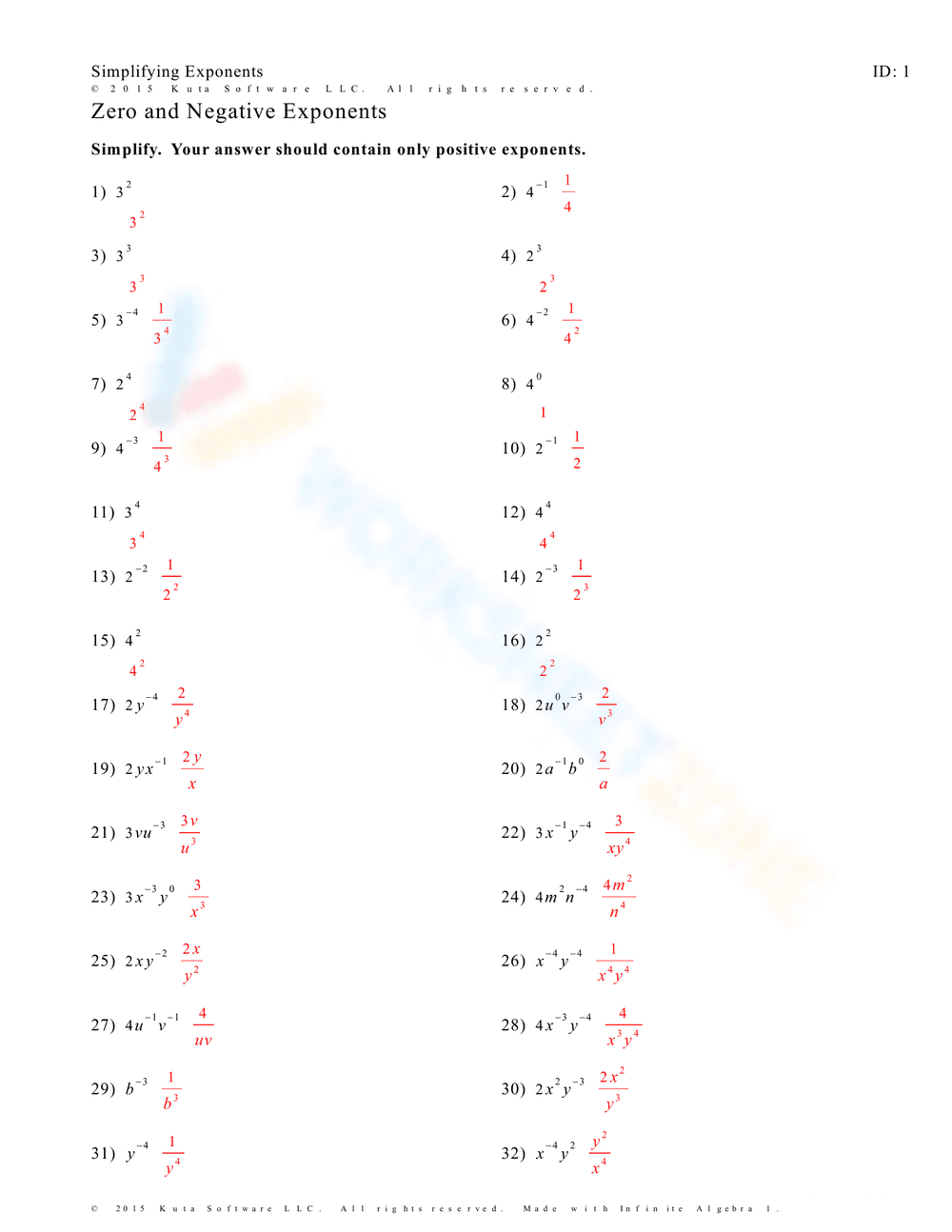 Zero and Negative Exponents Practice - Page 2
