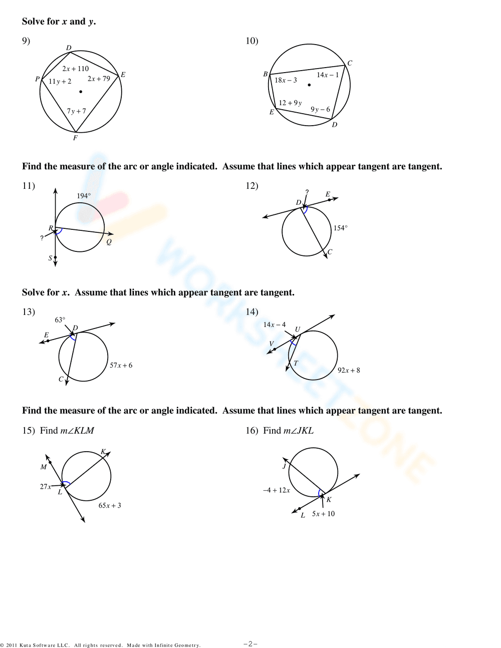 Practice with Inscribed Angles - Page 2