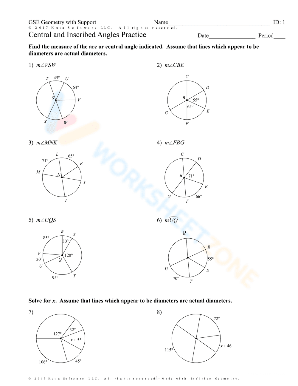 Inscribed Angles Practice - Page 1
