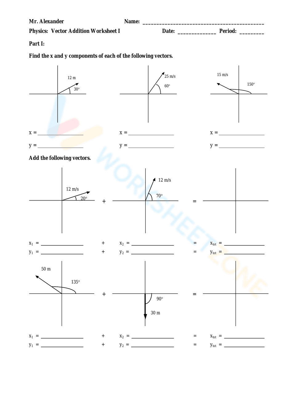 Vector Addition Worksheet - Page 1