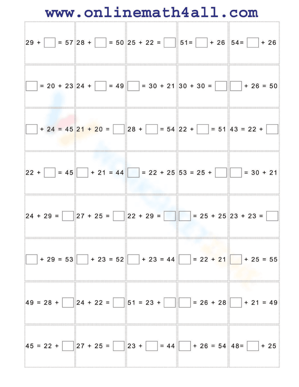 Missing Addend Practice Worksheet - Page 1