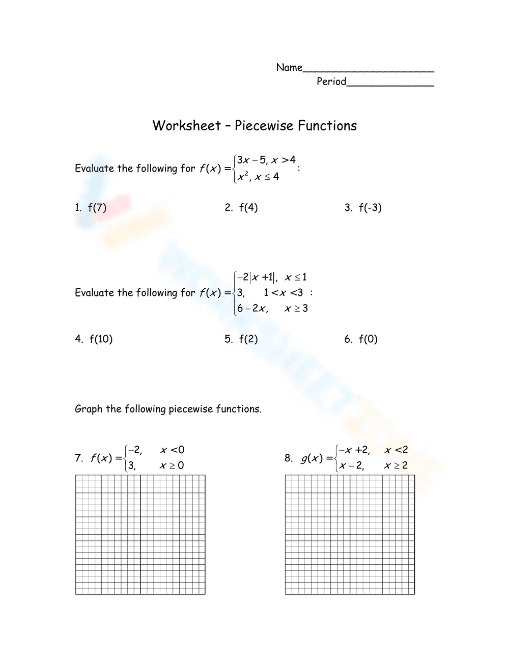 Piecewise Functions Worksheet - Page 1
