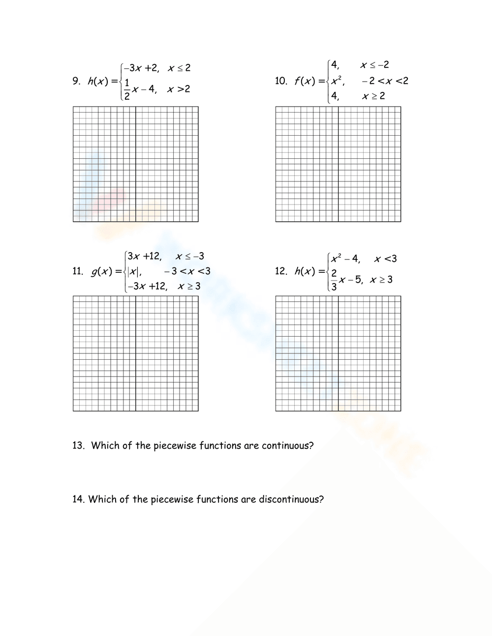 Piecewise Functions Worksheet - Page 2