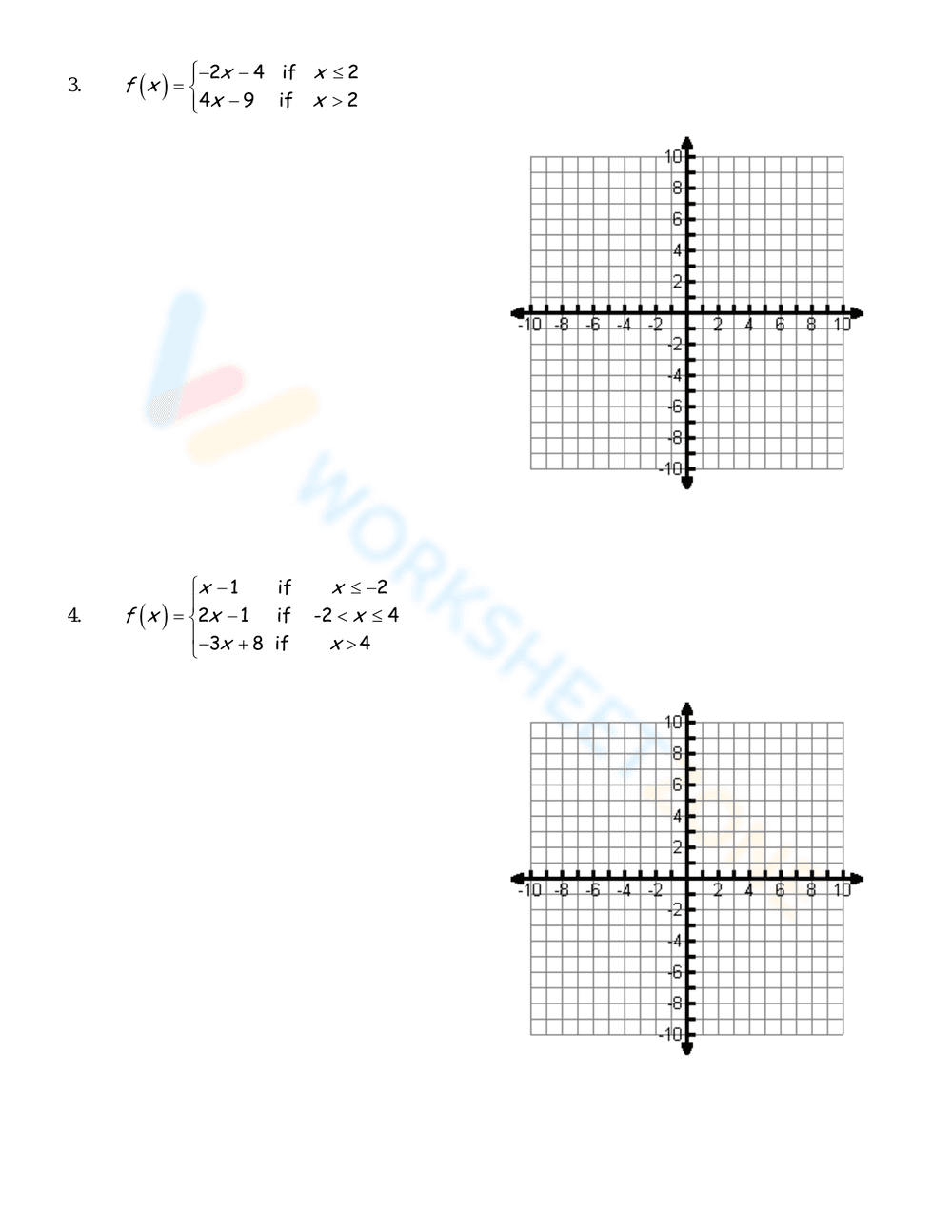 Piecewise Functions Practice Worksheet - Page 2