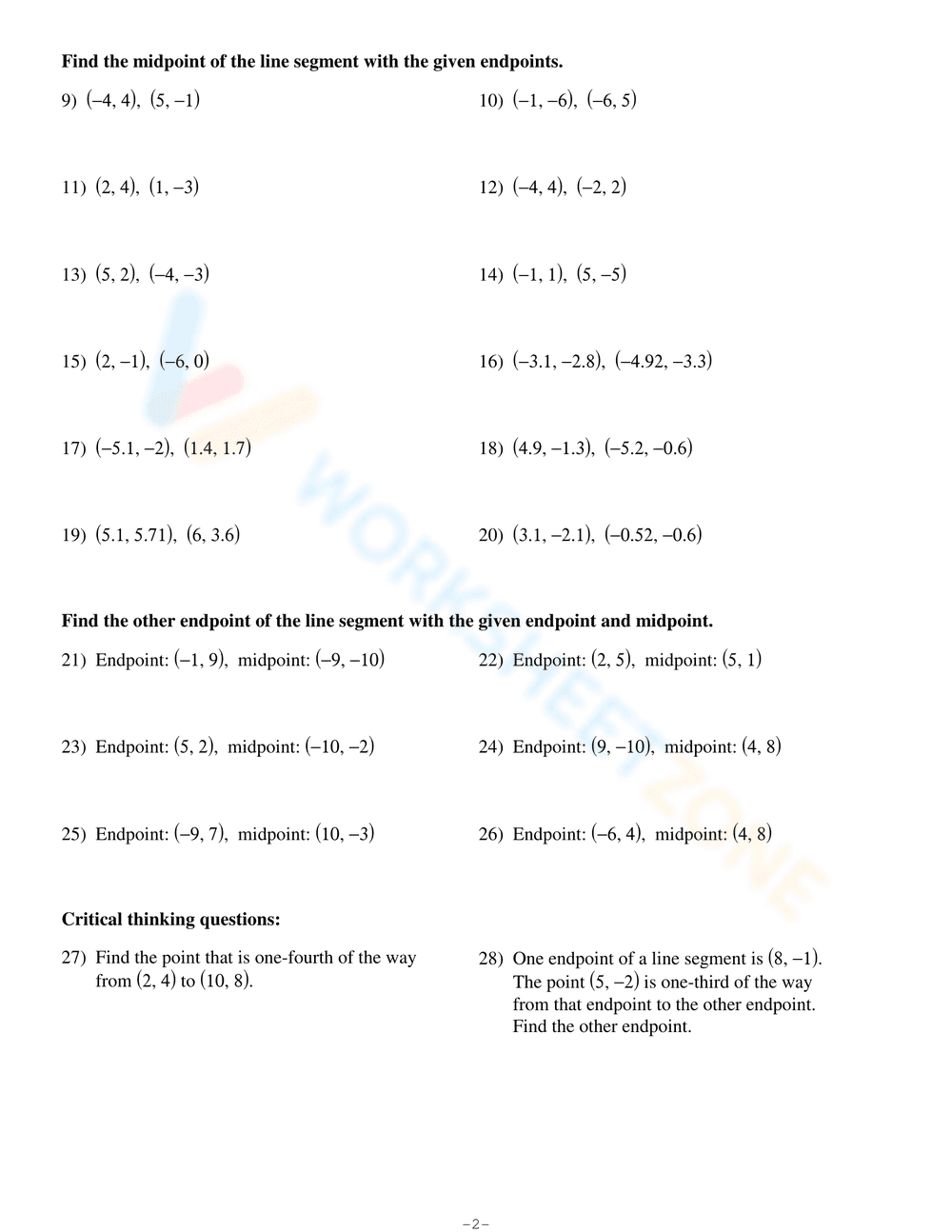 Apply the Midpoint Formula: Find the Center Point - Page 2