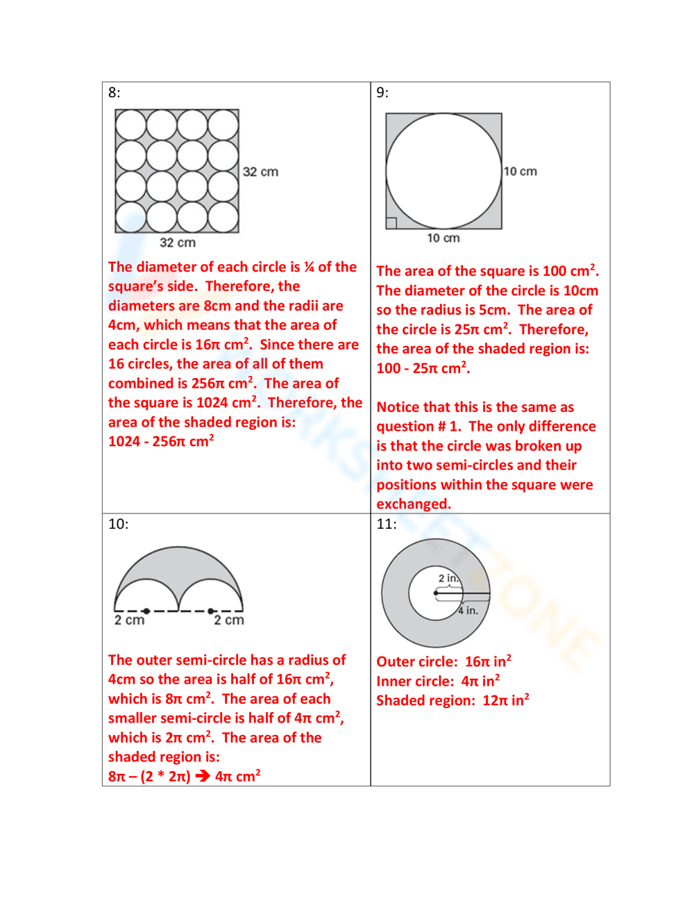 Calculate Area of Shaded Regions - Page 3