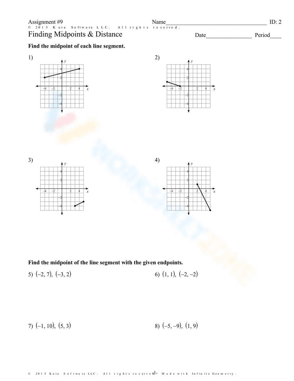 Calculate Midpoints and Distance on Coordinate Plane - Page 3
