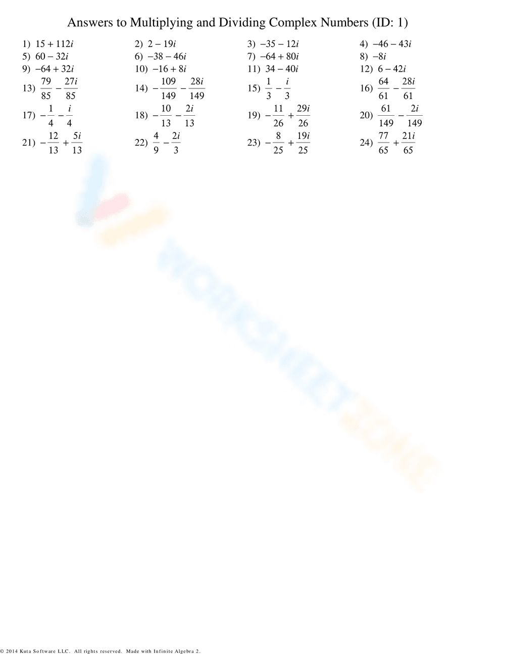Practice Multiplying and Dividing Complex Numbers - Page 2