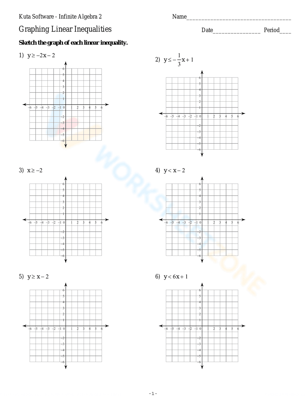 Graphing Linear Inequalities Practice - Page 1