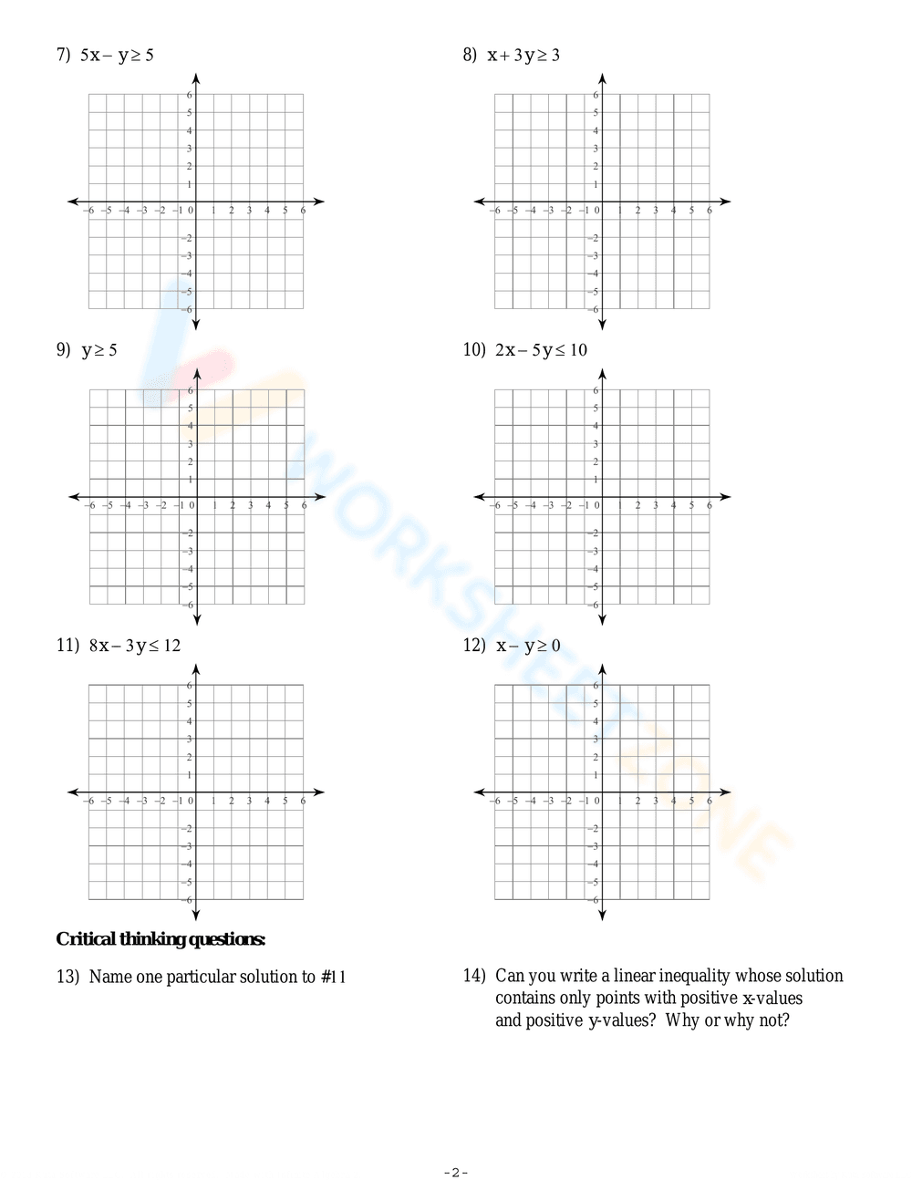 Graphing Linear Inequalities Practice - Page 2