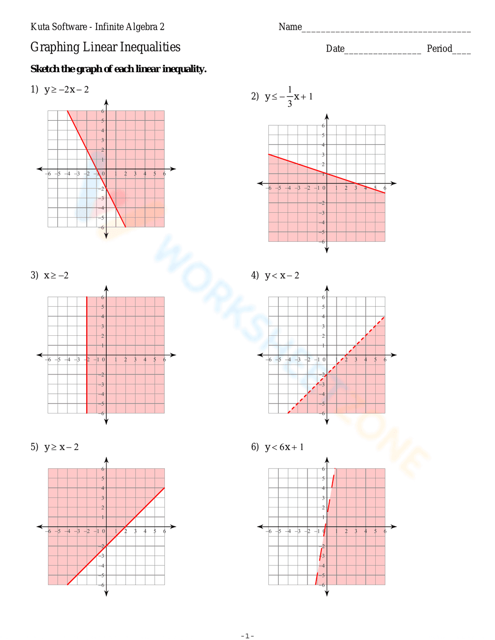 Graphing Linear Inequalities Practice - Page 3