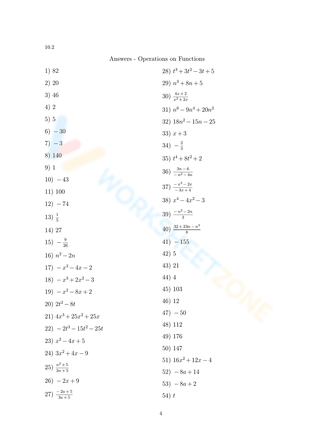 Practice Operations on Functions: Advanced Level - Page 4