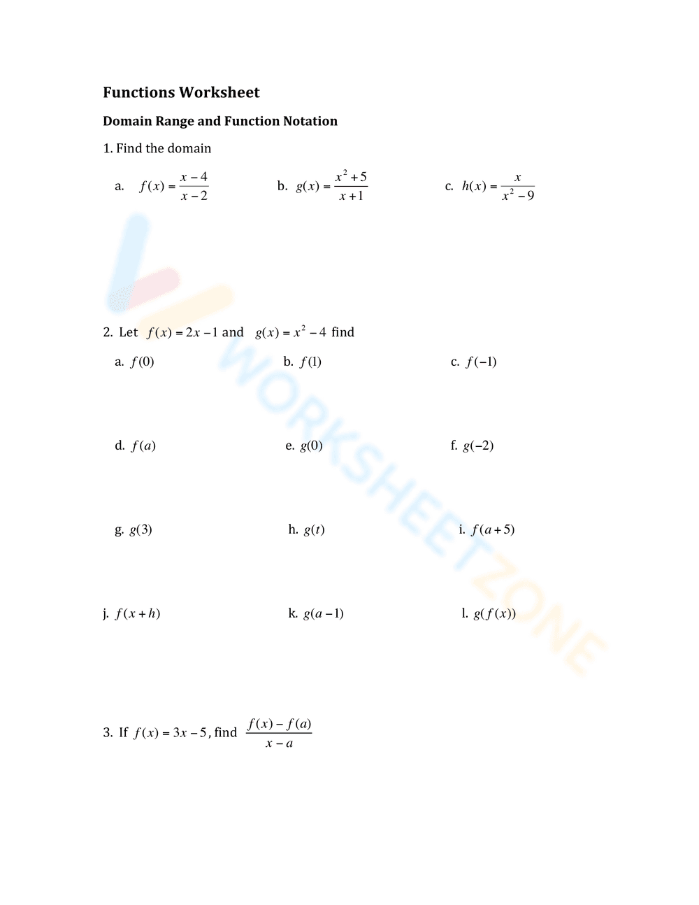 Functions Worksheet - Page 1