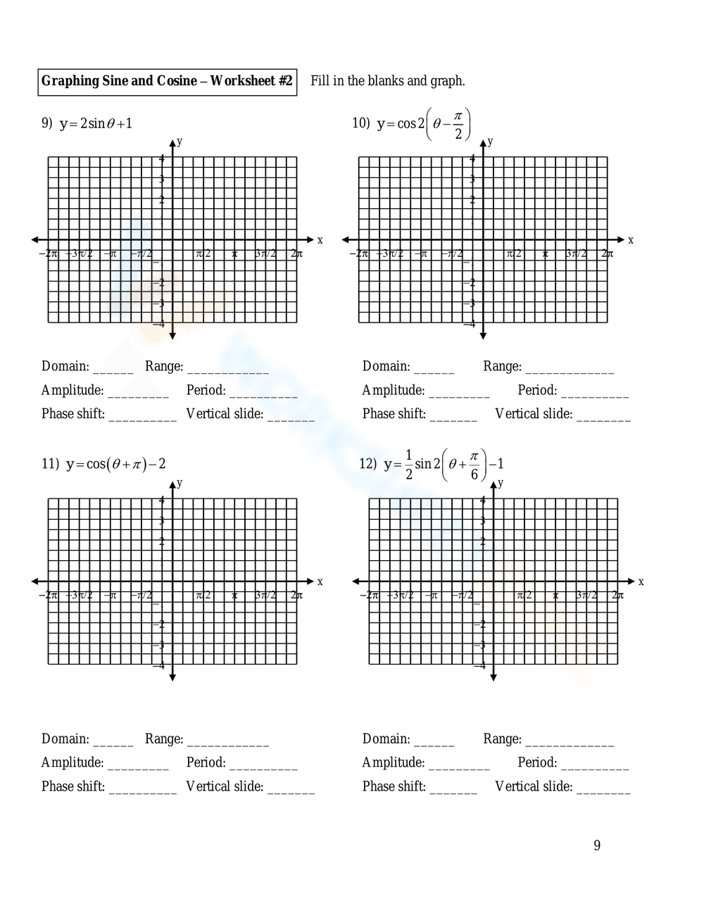 Graphing & Writing Sine and Cosine Functions - Page 8
