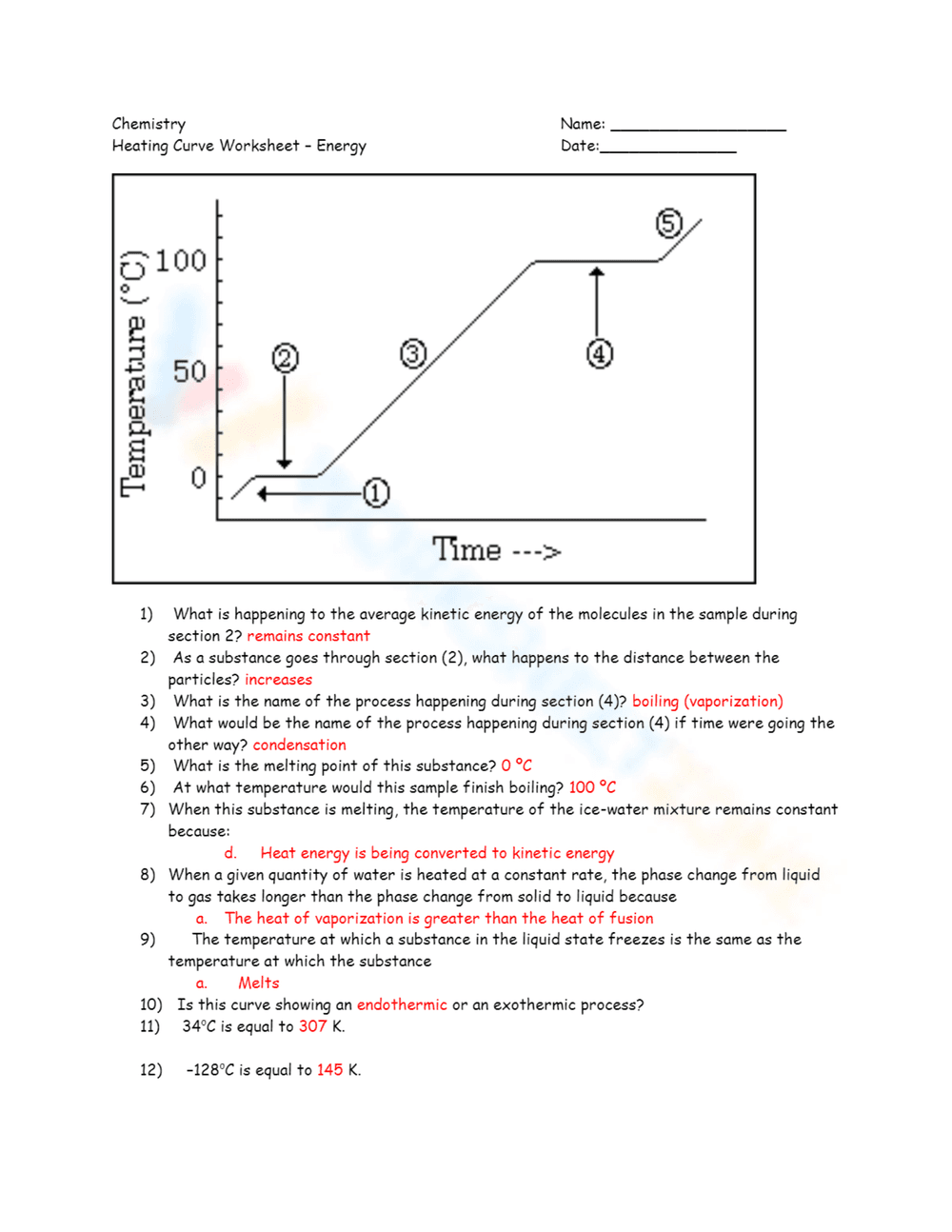 Heating Curve Worksheet: Energy and Phase Changes - Page 1