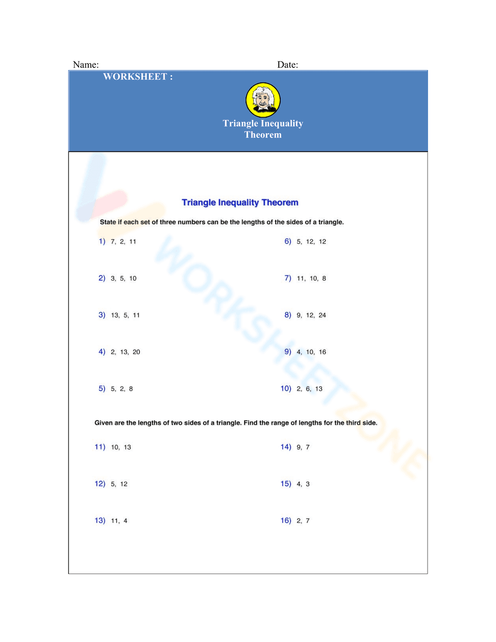 Triangle Inequality Theorem Practice - Page 1