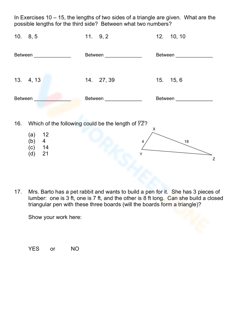 Triangle Inequality Theorem Practice Problems - Page 2