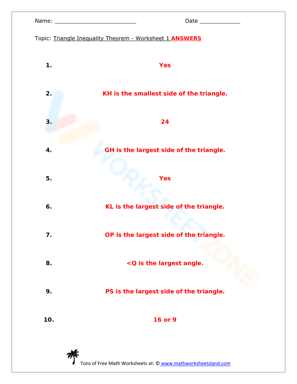 Triangle Inequality Theorem Worksheet - Page 2
