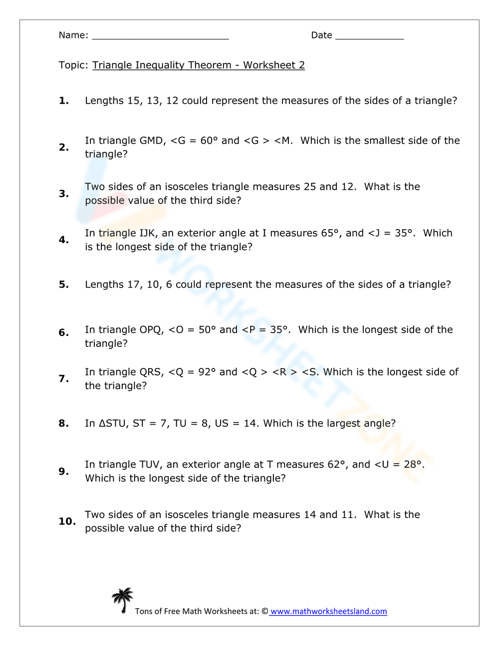 Triangle Inequality Theorem Worksheet - Page 3