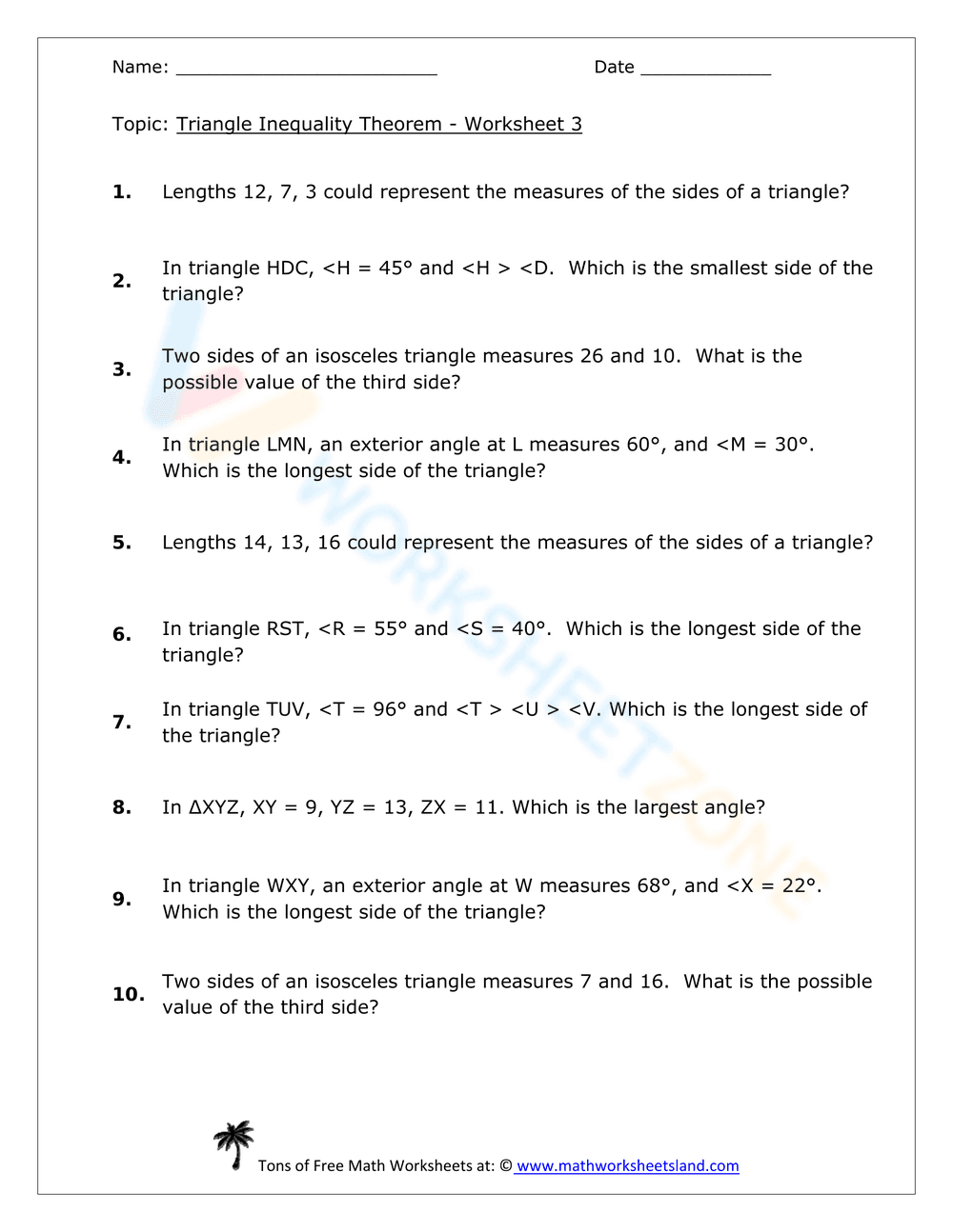 Triangle Inequality Theorem Worksheet - Page 5