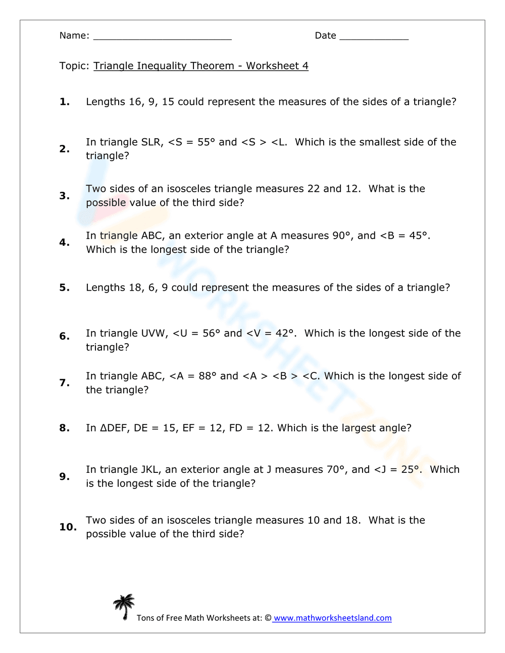 Triangle Inequality Theorem Worksheet - Page 7