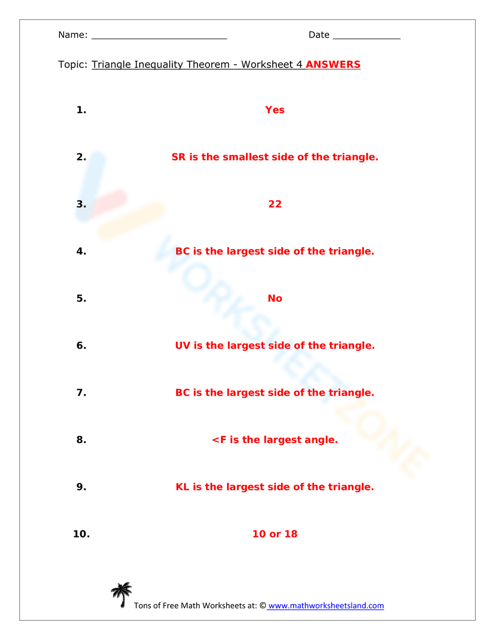 Triangle Inequality Theorem Worksheet - Page 8