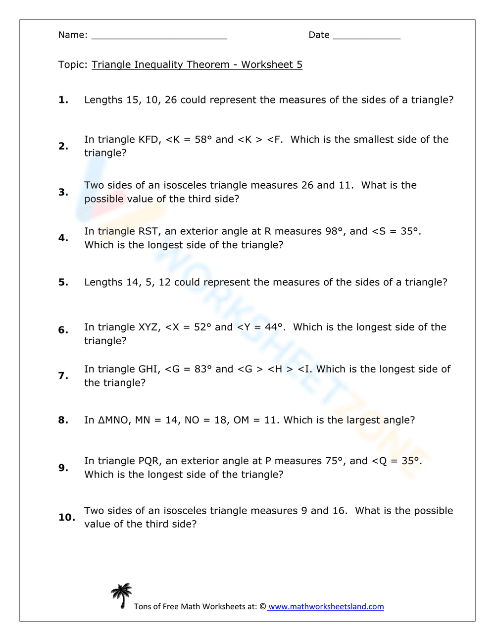 Triangle Inequality Theorem Worksheet - Page 9